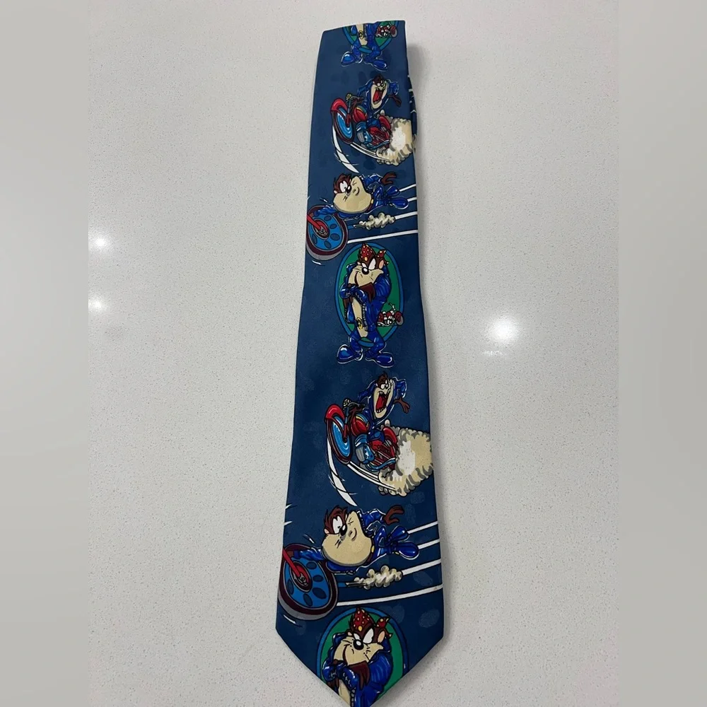 Vtg Warner Bros Looney Tunes‎ Mania Tasmanian Devil Taz Motorcycle Neck Tie